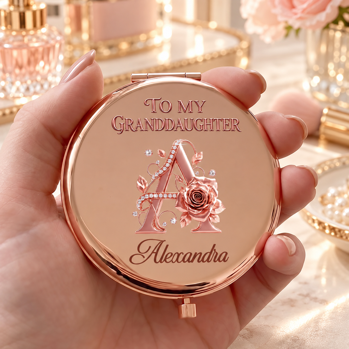 To My Granddaughter And Daughter, Gift For Granddaughter | Personalized Circle Metallic Mirror