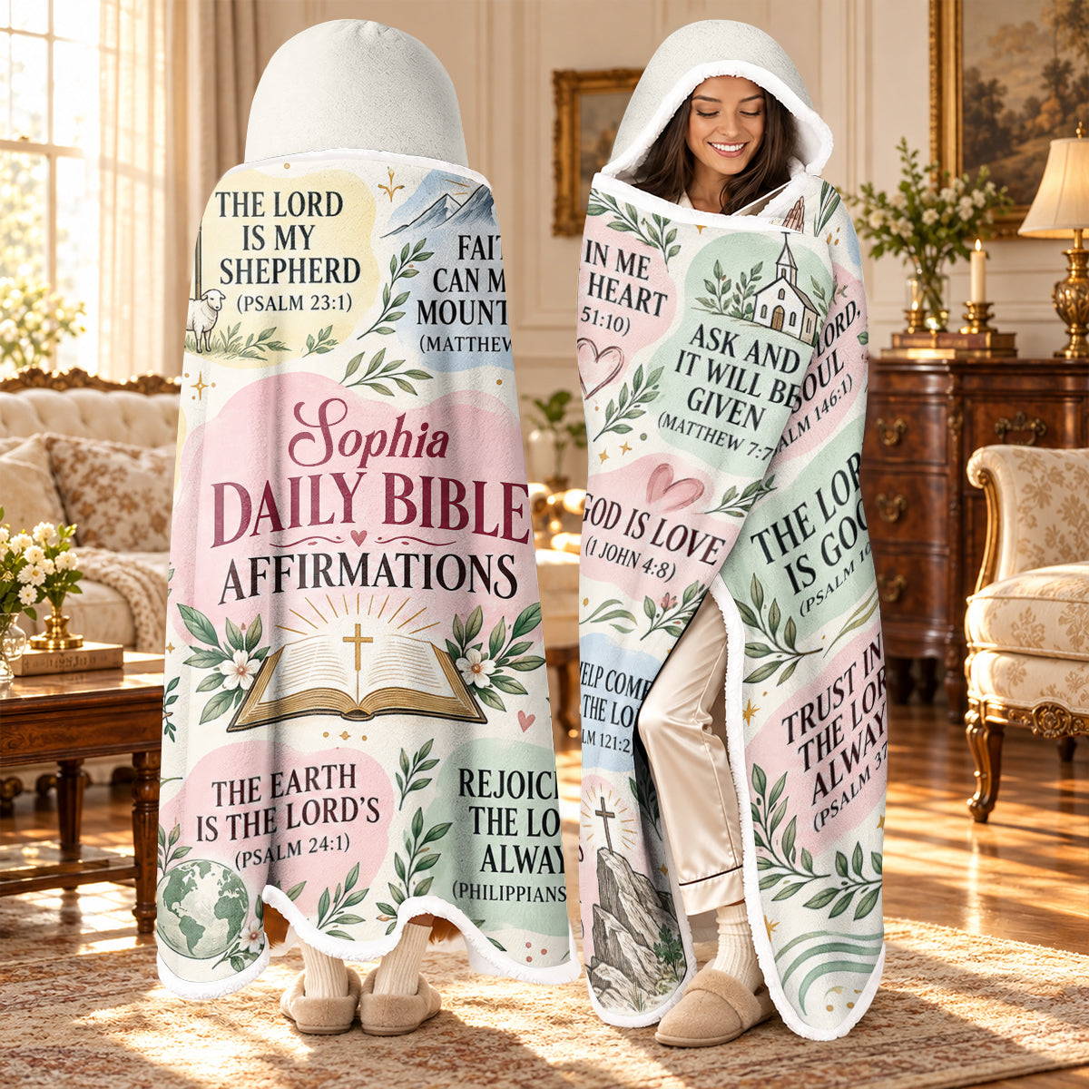 My Daily Bible Affirmations, Gift For Loved One | Personalized Wearable Blanket Hoodie