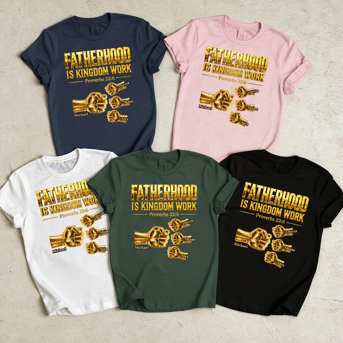 Fatherhood Is Kingdom Work Golden Fist Bump | Personalized 2D Unisex T-shirt