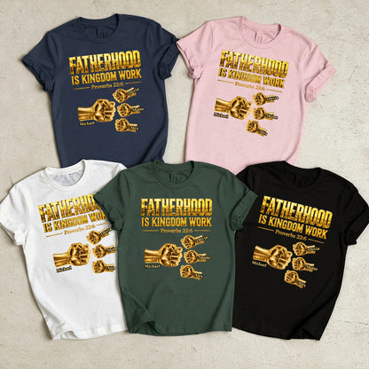Fatherhood Is Kingdom Work Golden Fist Bump | Personalized 2D Unisex T-shirt