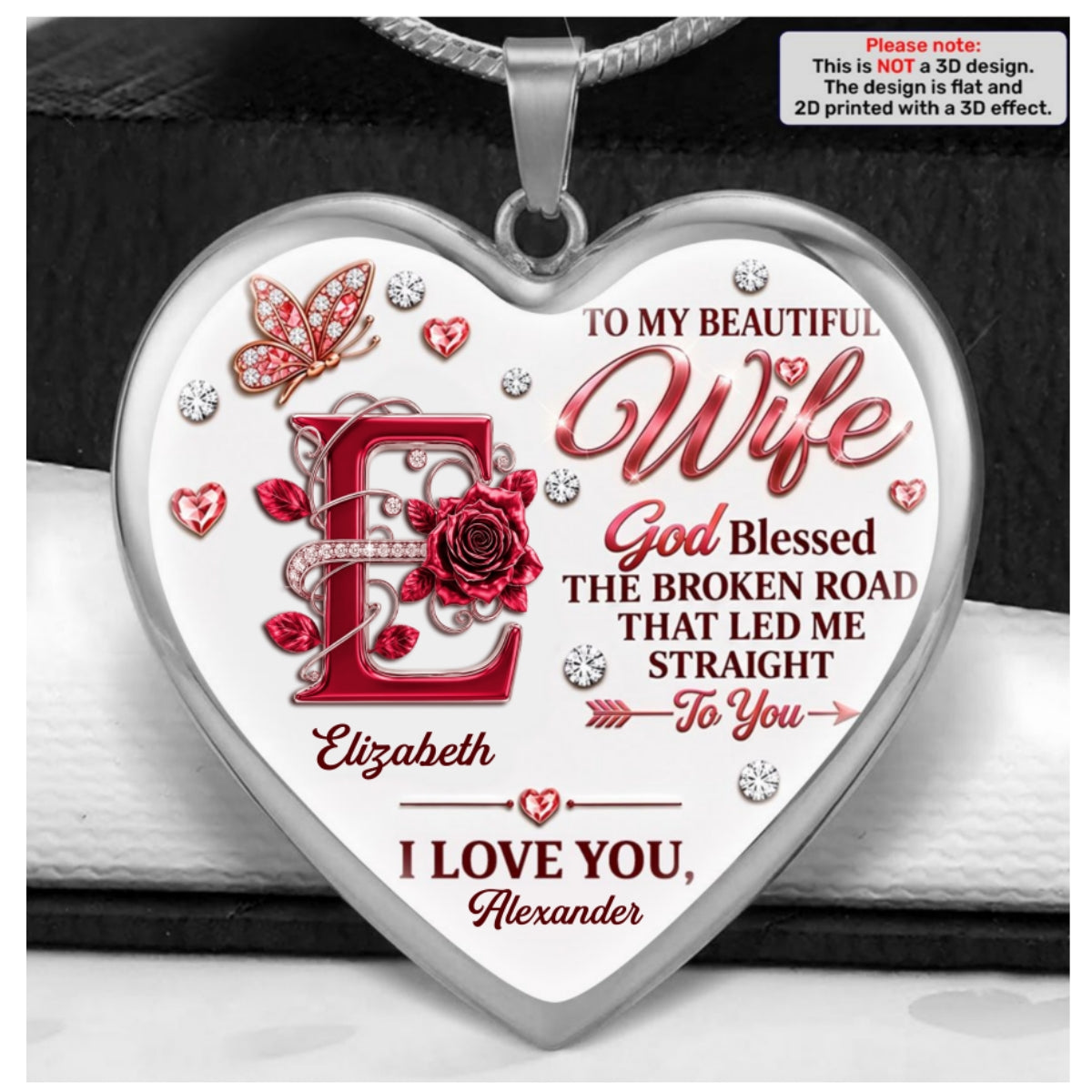To My Wife God Blessed The Broken Road I Love You, Gift For Wife From Husband - Personalized Heart Necklace