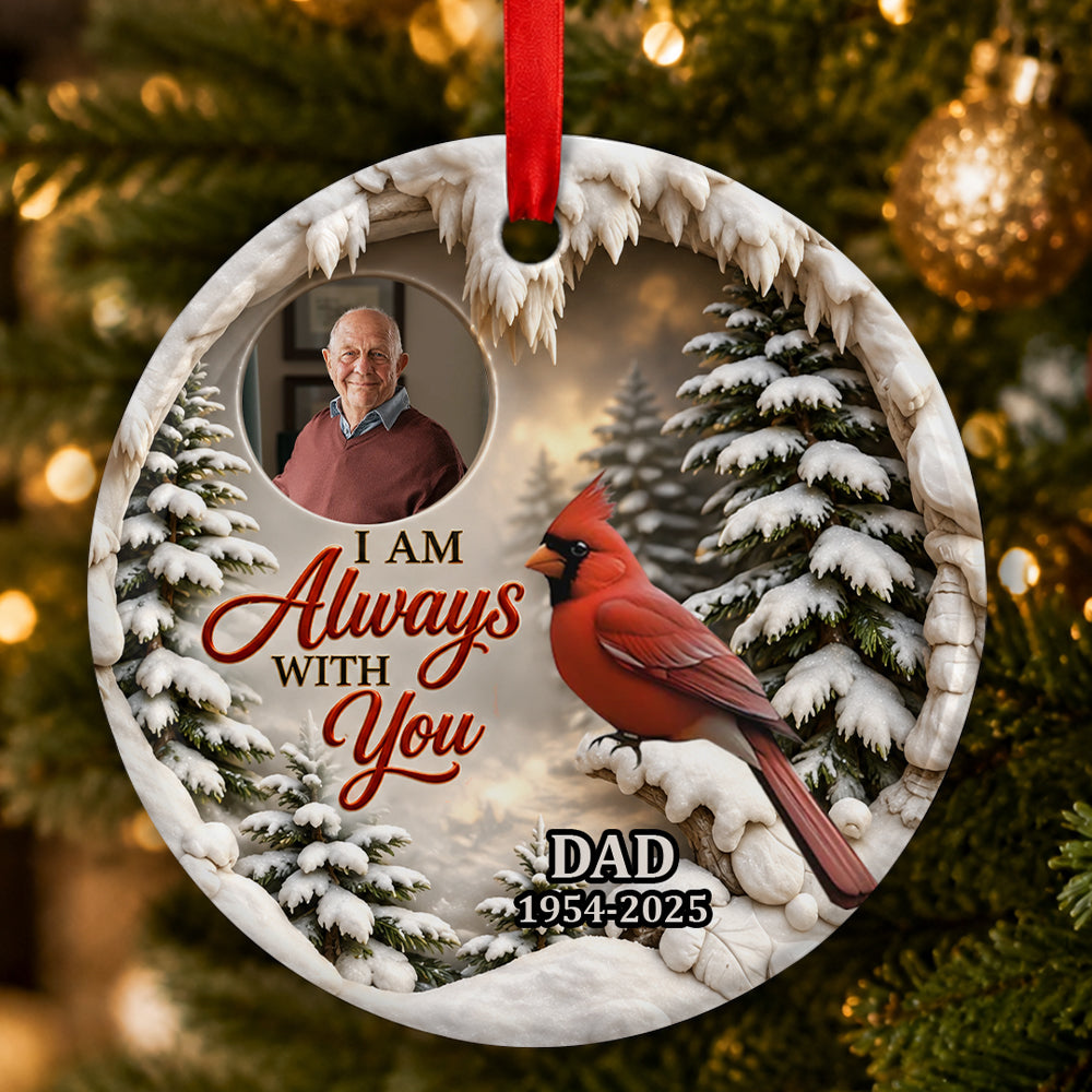 Cardinal In Winter, Gift For Family - Personalized Round Shaped Ceramic Ornament
