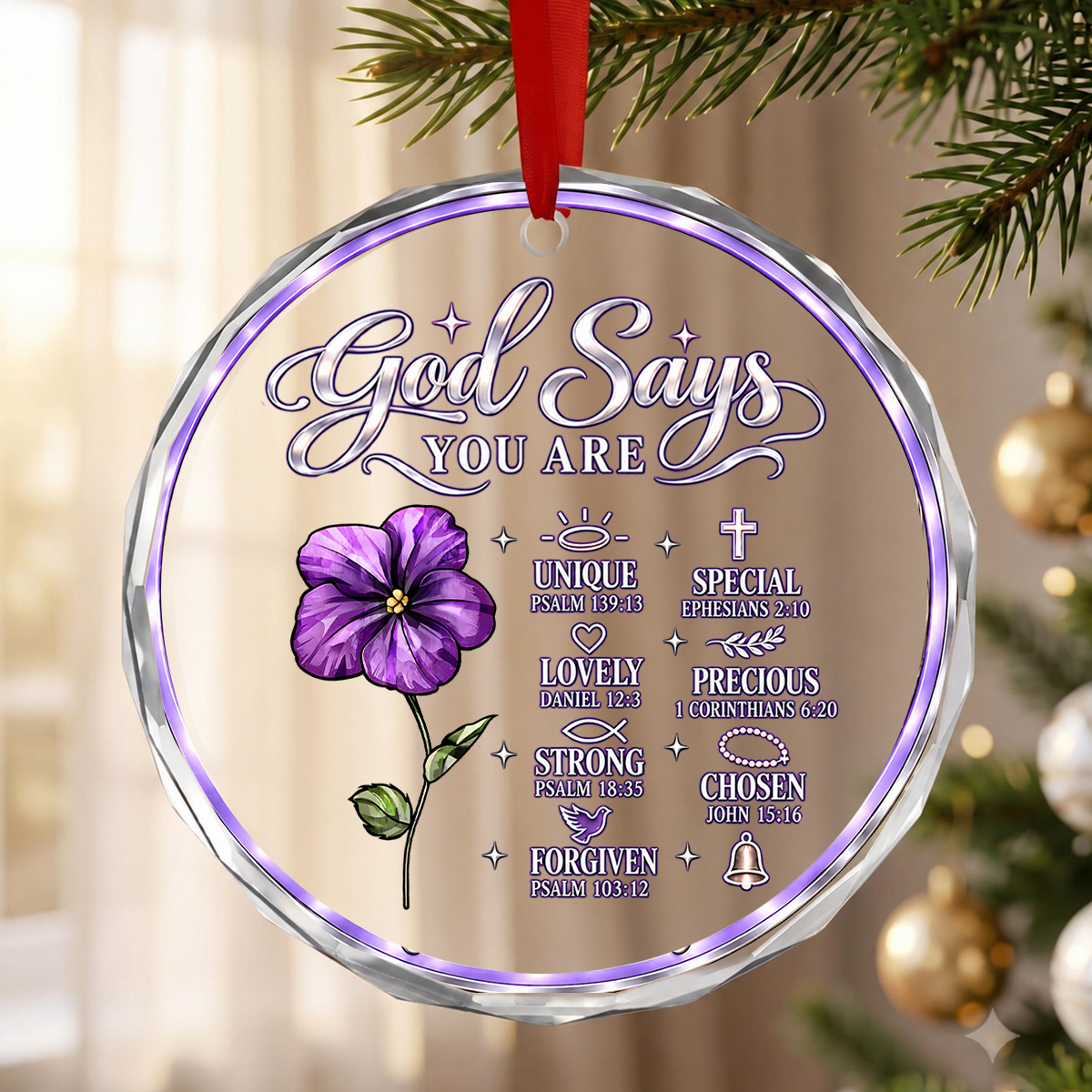 God Says You Are, Gift For Her | Personalized 1-Side Round Glass Ornament