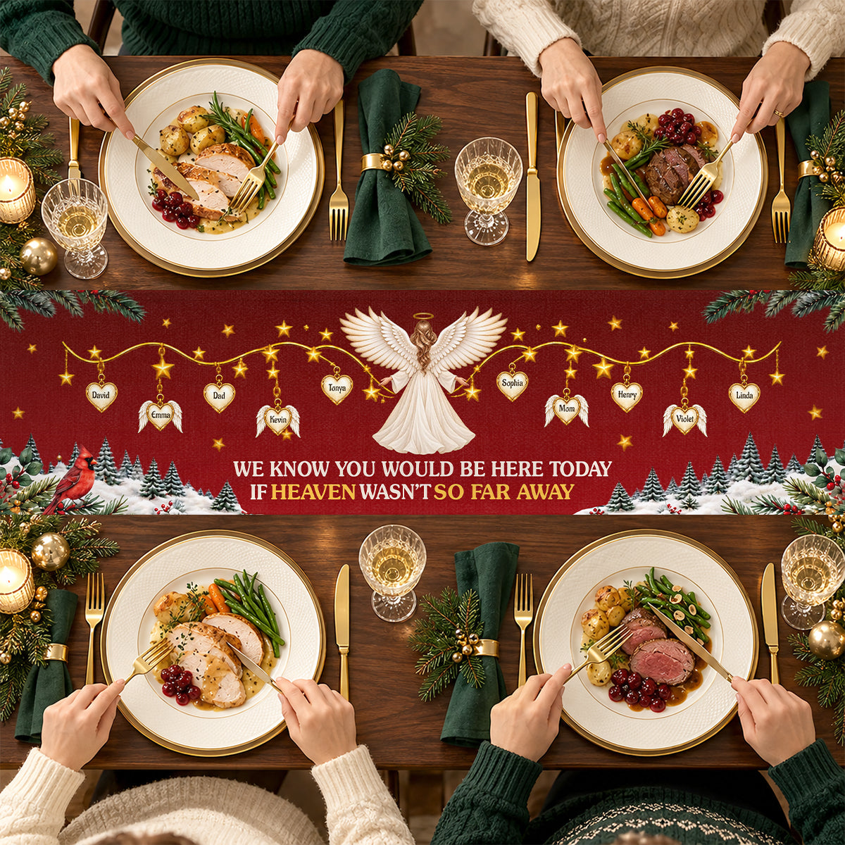 Custom Name Christmas Memorial Angel Decor, Gift For Family | Personalized Table Runner