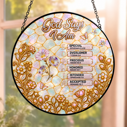 God Says I Am, Christian Mother's Day Gifts For Mom | Personalized Stained Glass Window Hanging Suncatcher
