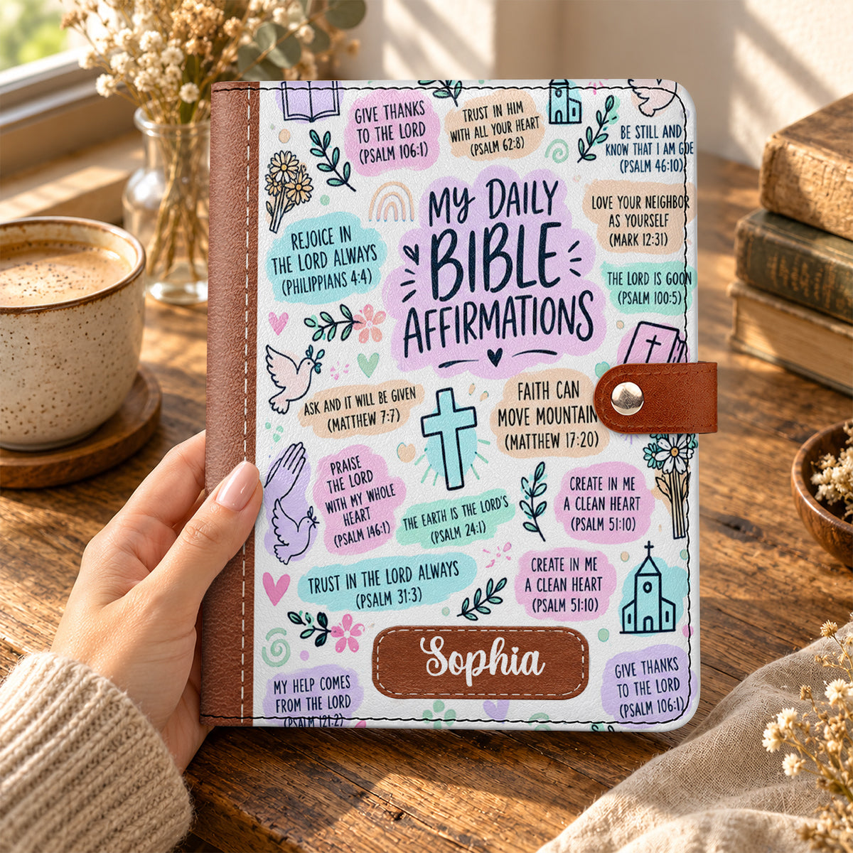 My Daily Bible Affirmations, Gift For Women | Personalized Leather Notebook Cover With Pocket