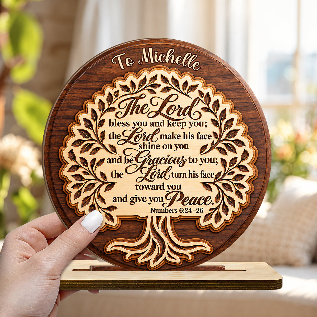 The Lord Bless You And Keep You, Personalized Gift | Personalized 2-Layer Wood Plaque With Flat Base
