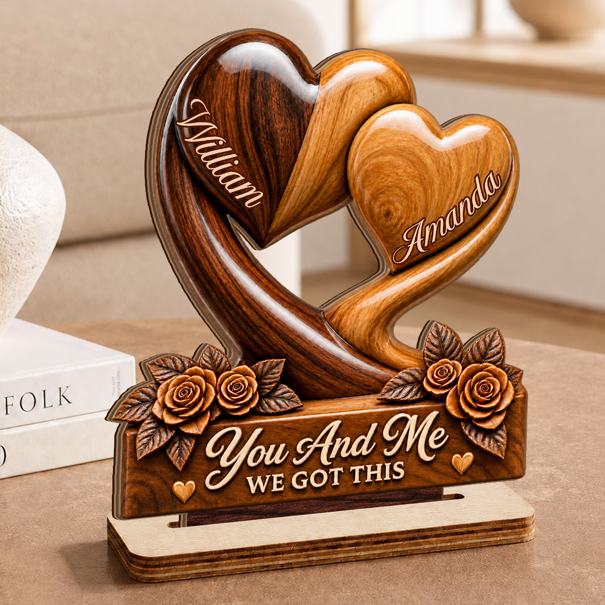 You And Me We Got This, Anniversary Gifts For Couples | Personalized 2-Layer Wood Plaque With Flat Base