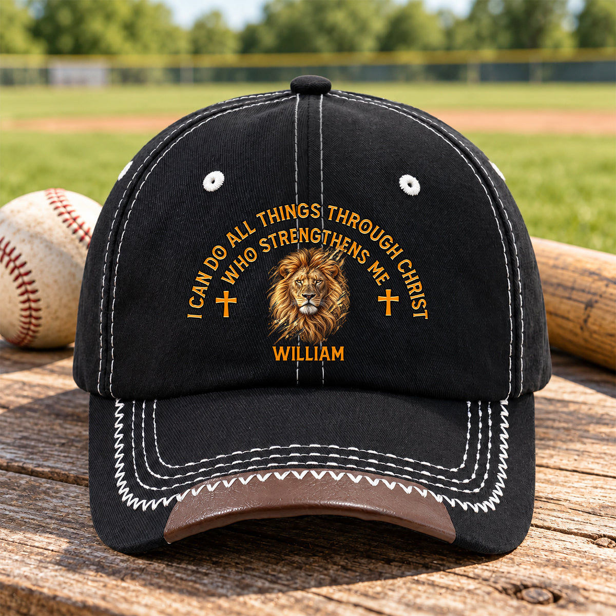 Christ Strengthens Me Lion, Gift For Men | Personalized Vintage Soft Baseball Cap