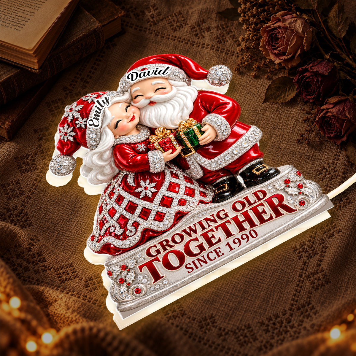 Santa Couple Growing Old Together, Gift For Couple - Personalized Light Box
