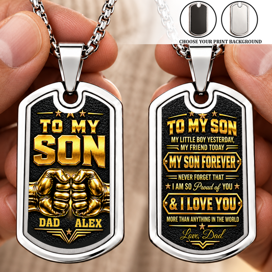 To My Son Fist Bump, Gift For Son | Personalized Dog Tag Necklace