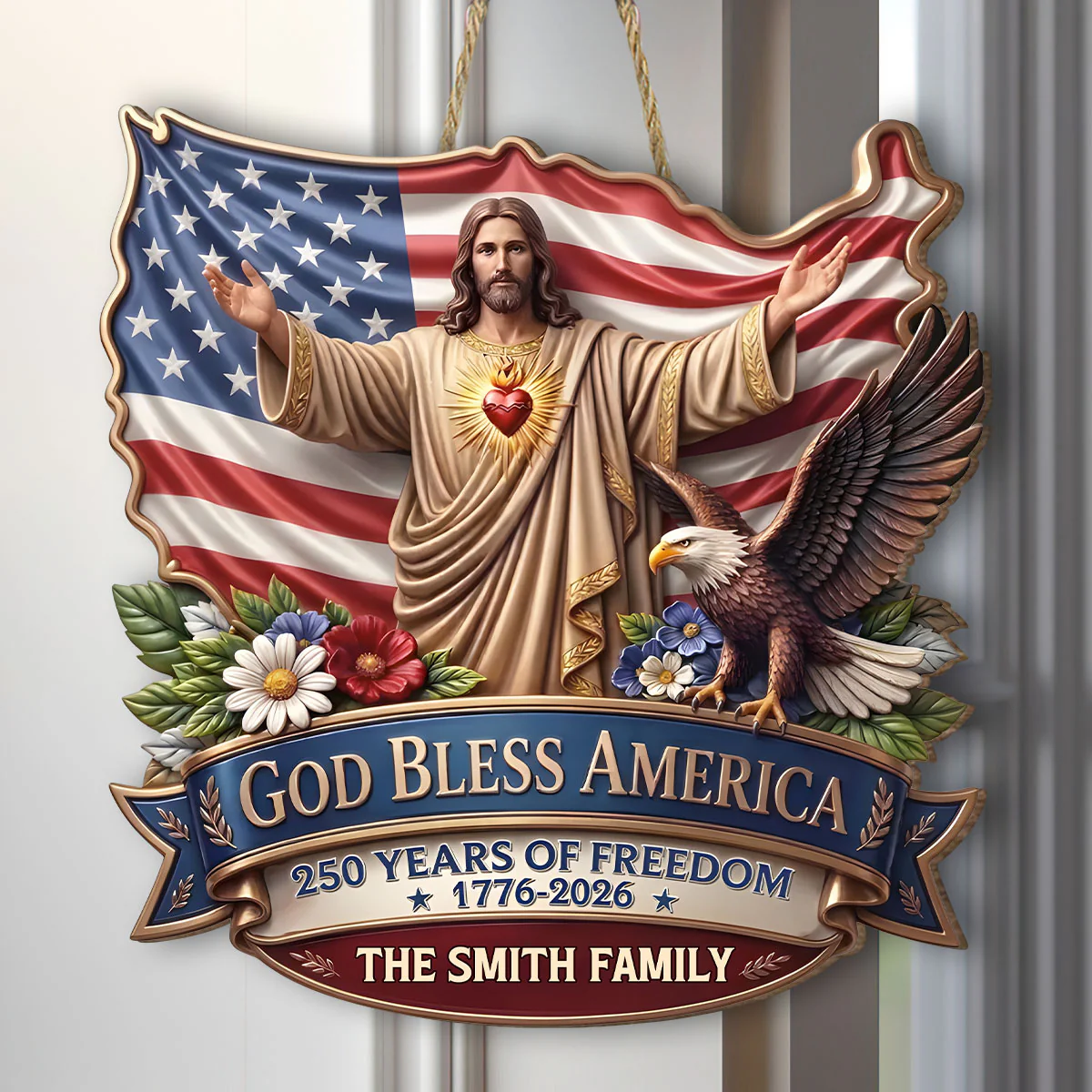 God Bless America - Personalized Wooden Door Sign