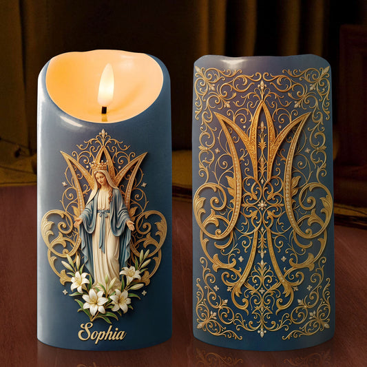 Crowned Maria Lily Devotion - Personalized Flameless LED Candle