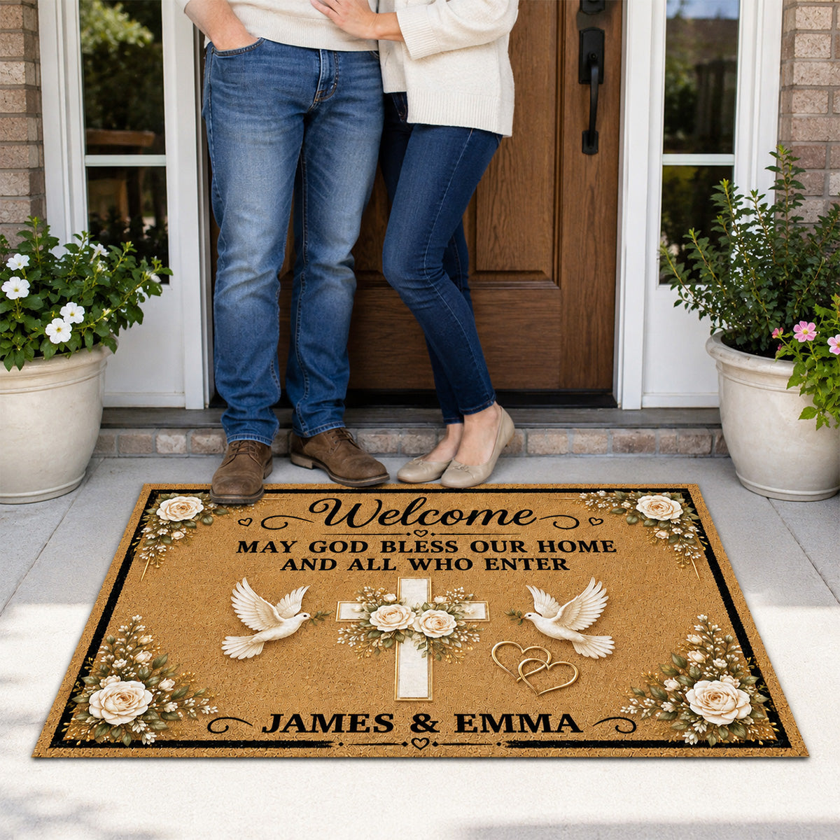 May God Bless Our Home And All Who Enter, Gift of Welcome | Personalized Doormat