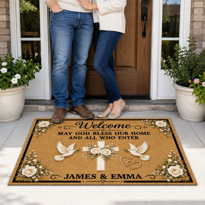 May God Bless Our Home And All Who Enter, Gift of Welcome | Personalized Doormat