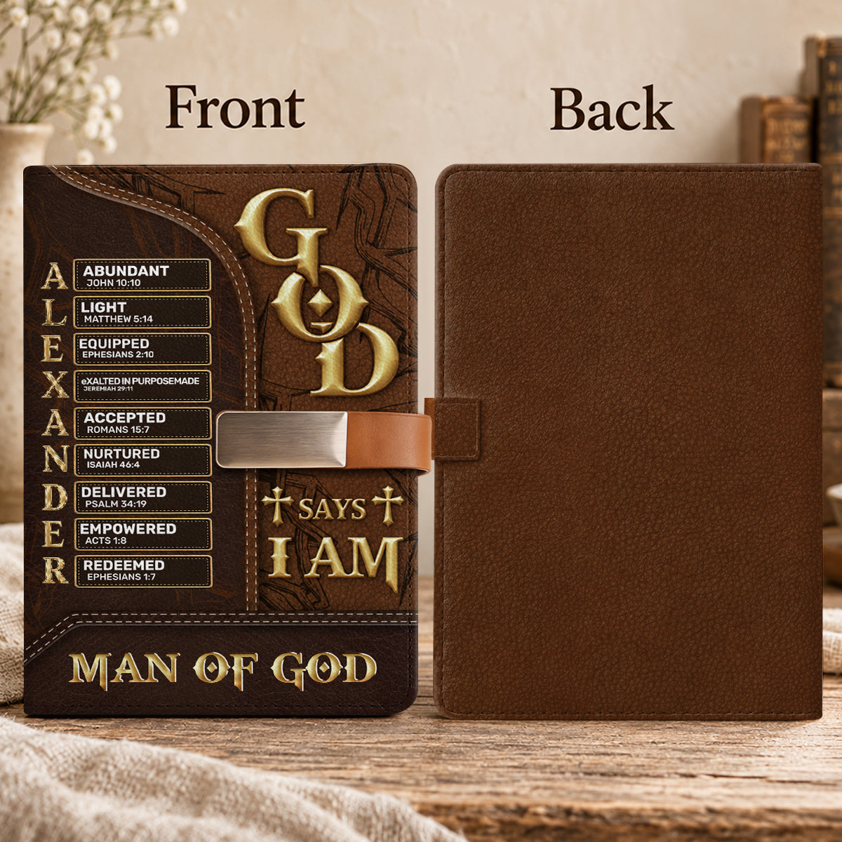 Man Of God, Gift For Husband | Personalized Leather Notebook & Pen Set
