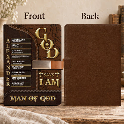 Man Of God, Gift For Husband | Personalized Leather Notebook & Pen Set
