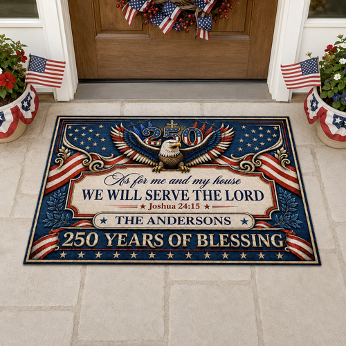 As For Me And My House We Will Serve The Lord, Gift of Strength | Personalized Doormat