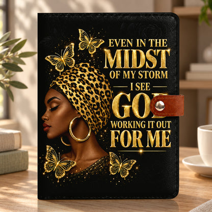 I See God Working It Out For Me, Gift For Women | Personalized Leather Notebook Cover With Pocket