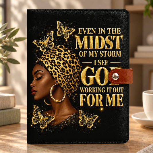 I See God Working It Out For Me, Gift For Women | Personalized Leather Notebook Cover With Pocket