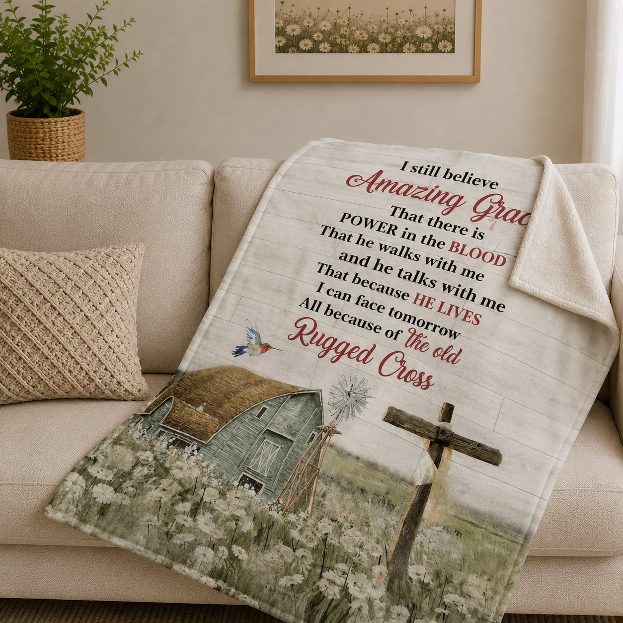 Amazing Grace Old Rugged Cross Faith Quote | Personalized Fleece Blanket