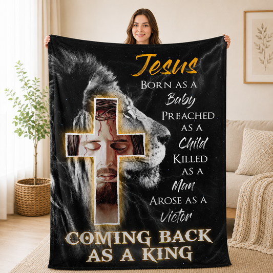 Jesus Lion Cross Faith Quote | Personalized Fleece Blanket