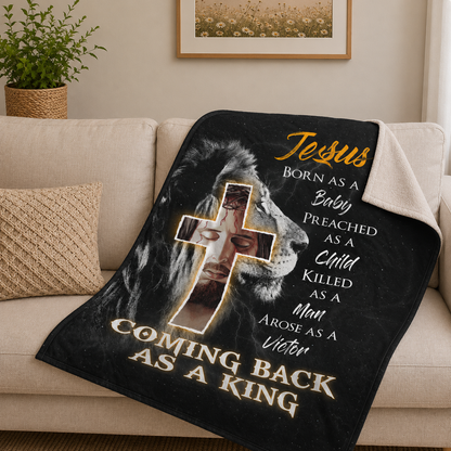 Jesus Lion Cross Faith Quote | Personalized Fleece Blanket