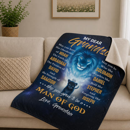 Lion Faith Prayer, Gift For Grandson From Grandma | Personalized Fleece Blanket