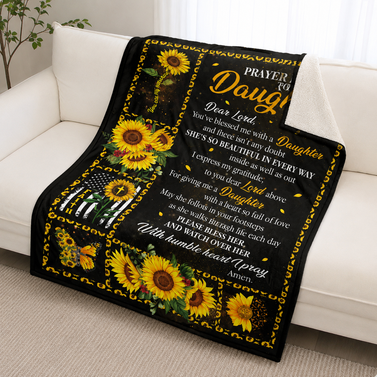 Prayer Sunflower Faith, Gift For Daughter | Personalized Fleece Blanket