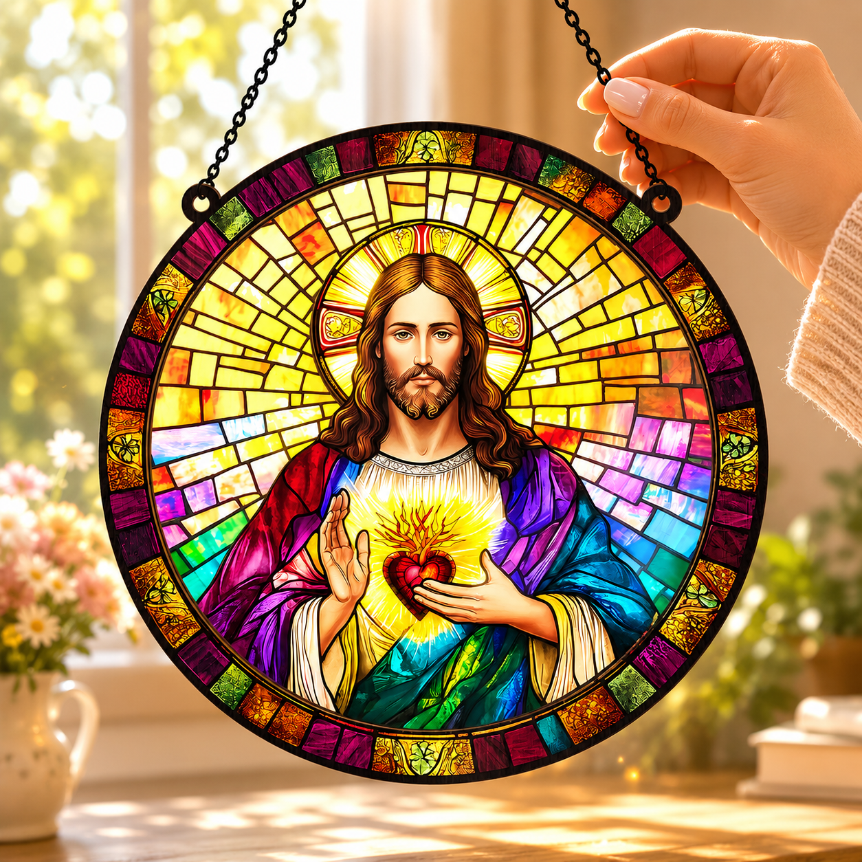Sacred Heart Of Jesus, Christian Gift, Gift of Compassion | Window Hanging Suncatcher