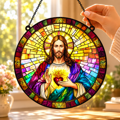 Sacred Heart Of Jesus, Christian Gift, Gift of Compassion | Window Hanging Suncatcher