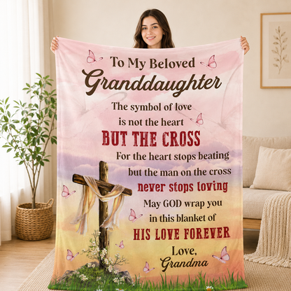 Cross Love, Gift For Granddaughter From Grandma | Personalized Fleece Blanket