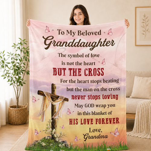 Cross Love, Gift For Granddaughter From Grandma | Personalized Fleece Blanket