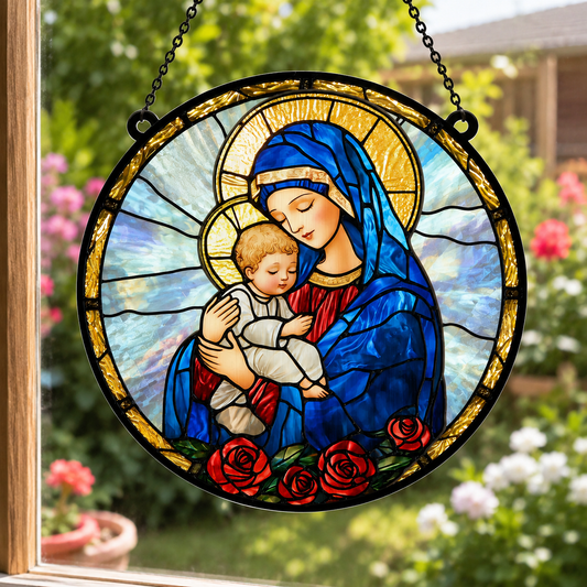 Radiant Virgin And Child, Marian Gift, Gift of Blessing | Window Hanging Suncatcher