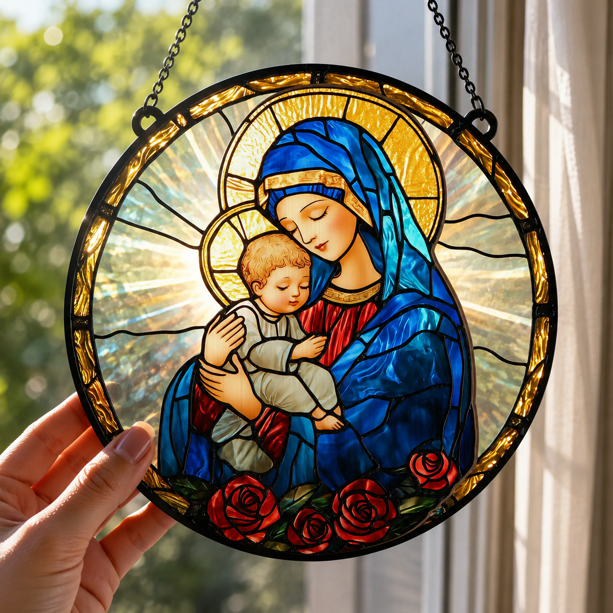 Radiant Virgin And Child, Marian Gift, Gift of Blessing | Window Hanging Suncatcher