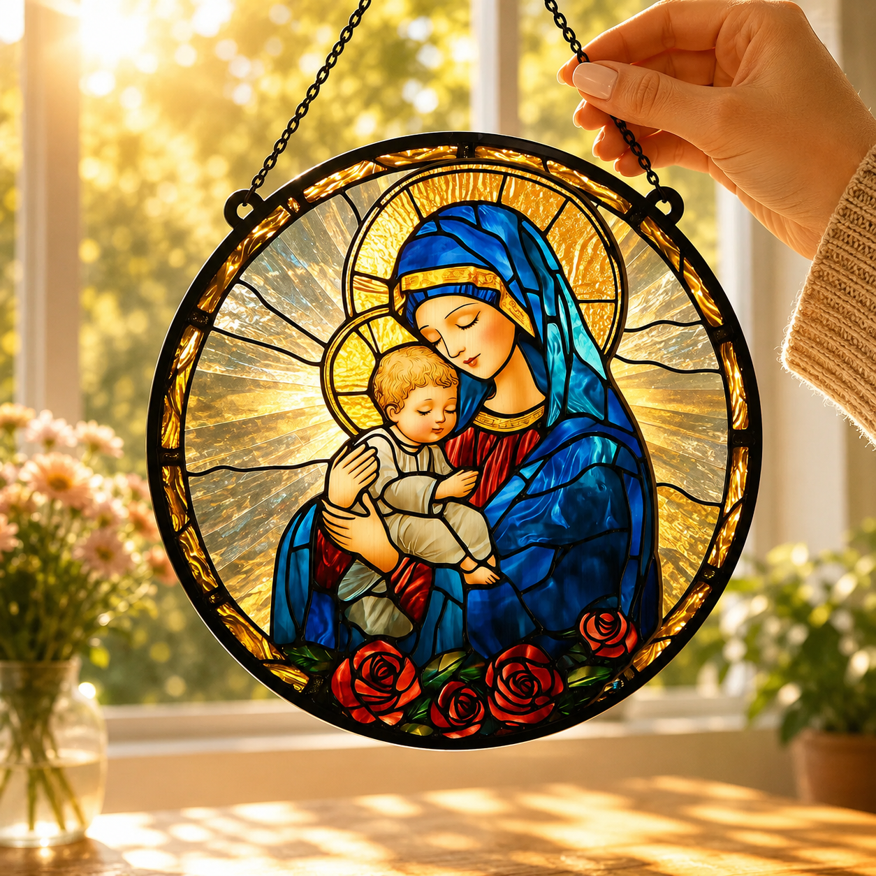 Radiant Virgin And Child, Marian Gift, Gift of Blessing | Window Hanging Suncatcher