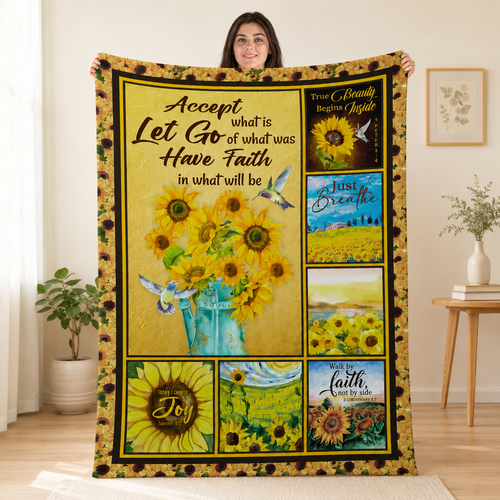Sunflower Faith, Accept What Is Have Faith | Personalized Fleece Blanket