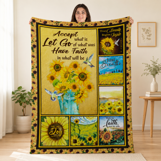 Sunflower Faith, Accept What Is Have Faith | Personalized Fleece Blanket
