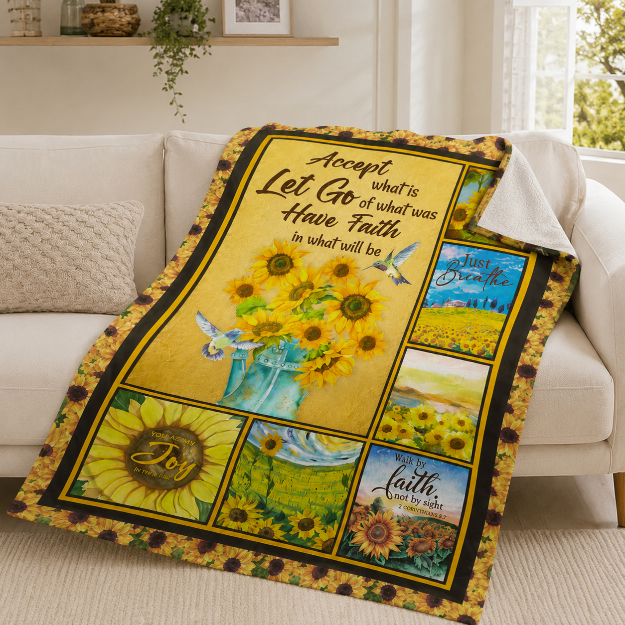 Sunflower Faith, Accept What Is Have Faith | Personalized Fleece Blanket