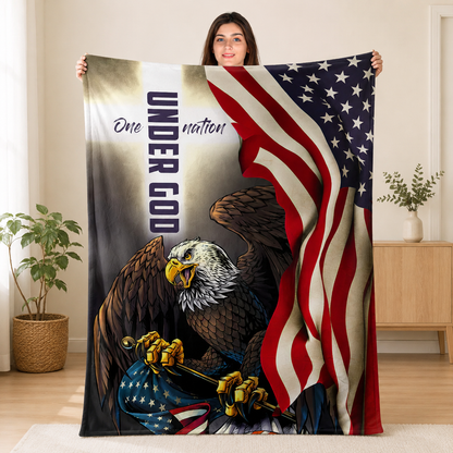 One Nation Under God Eagle Flag | Personalized Fleece Blanket