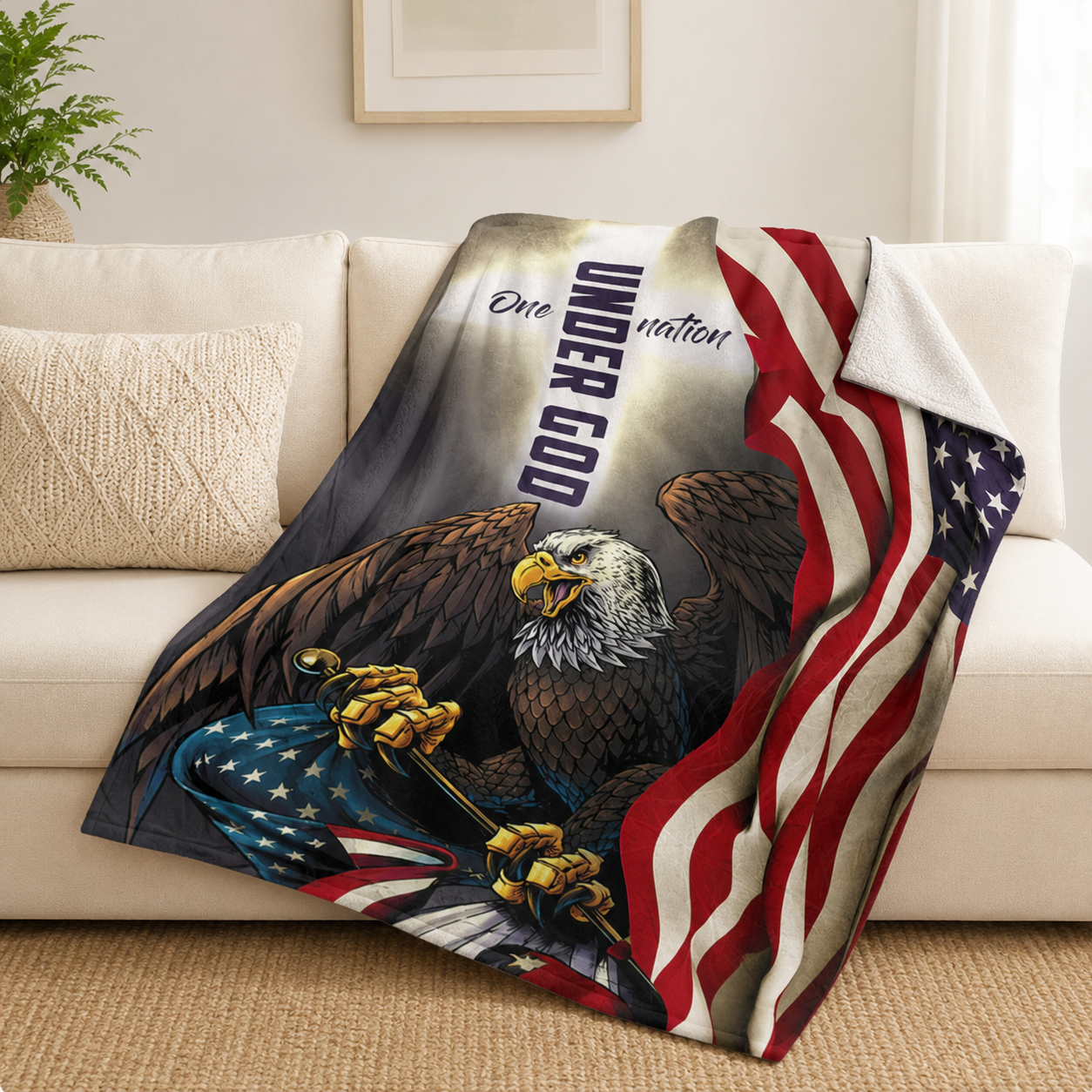 One Nation Under God Eagle Flag | Personalized Fleece Blanket