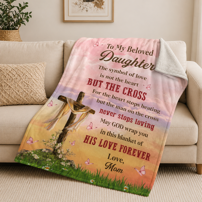 Cross Love, Gift For Daughter From Mom | Personalized Fleece Blanket
