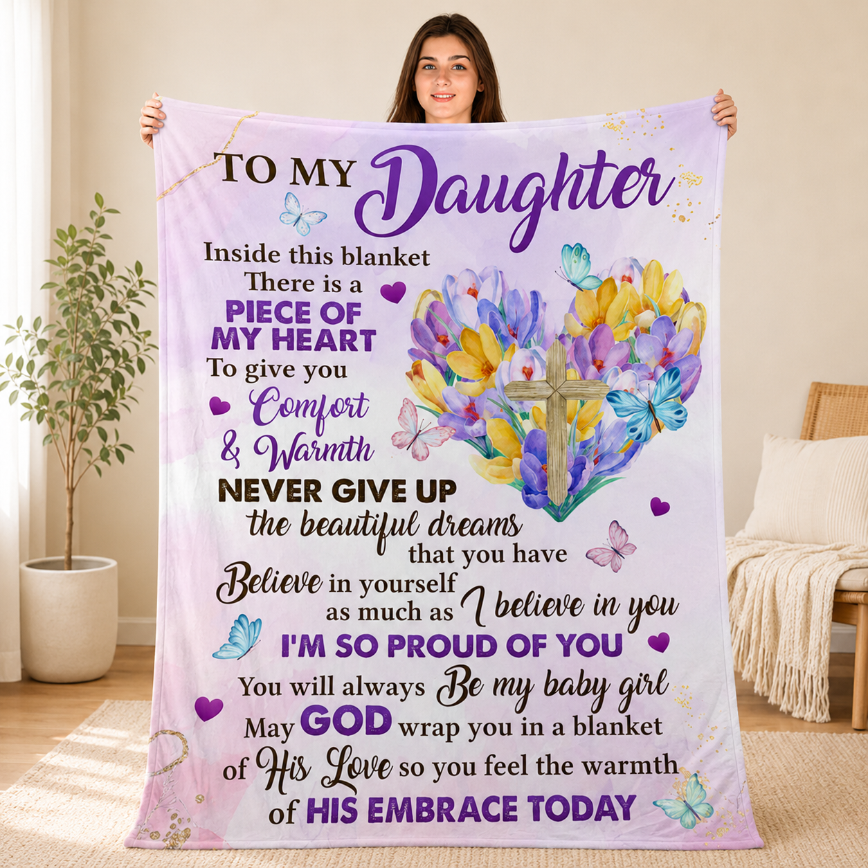 You Will Always Be My Baby Girl, Flower Gift For Daughter | Personalized Fleece Blanket