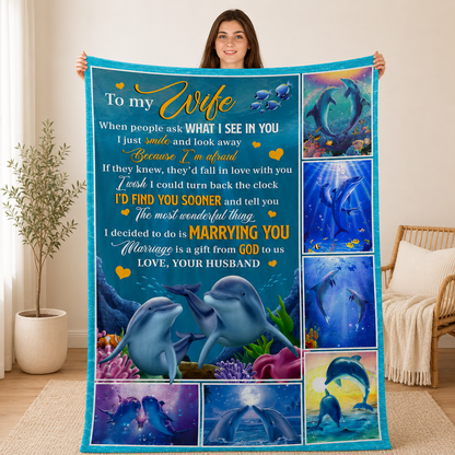 Marriage Is A Gift From God To Us, Dolphin Couple | Personalized Fleece Blanket