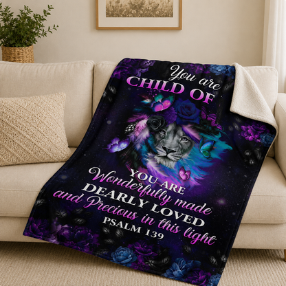 You Are A Child Of God, Psalm 139, Lion And Butterfly | Personalized Fleece Blanket