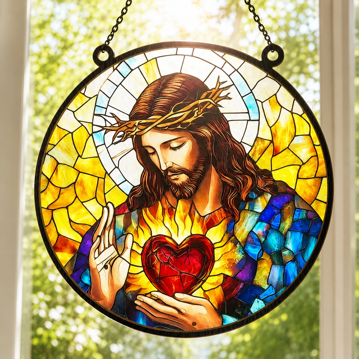 Sacred Heart Of Jesus, Catholic Gift, Gift of Love | Window Hanging Suncatcher