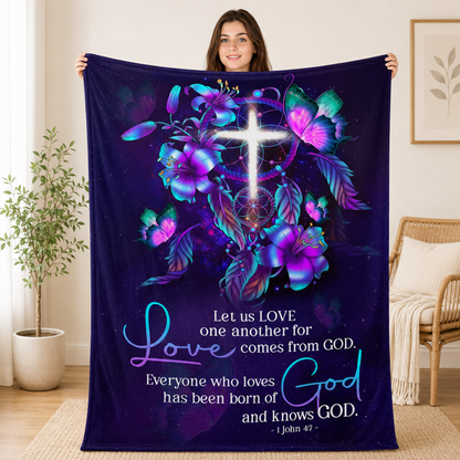 Everyone Who Loves Has Been Born Of God And Knows God, 1 John 4:7, Lily And Cross | Personalized Fleece Blanket