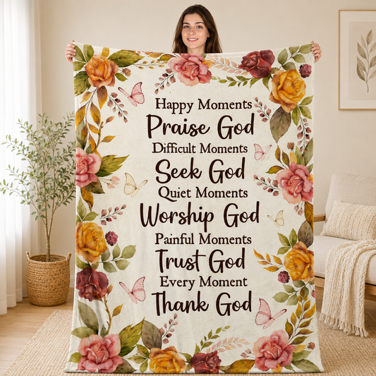Praise God, Trust God, Thank God, Roses And Butterfly | Personalized Fleece Blanket