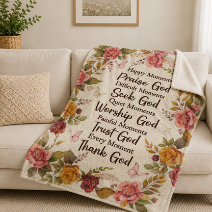 Praise God, Trust God, Thank God, Roses And Butterfly | Personalized Fleece Blanket