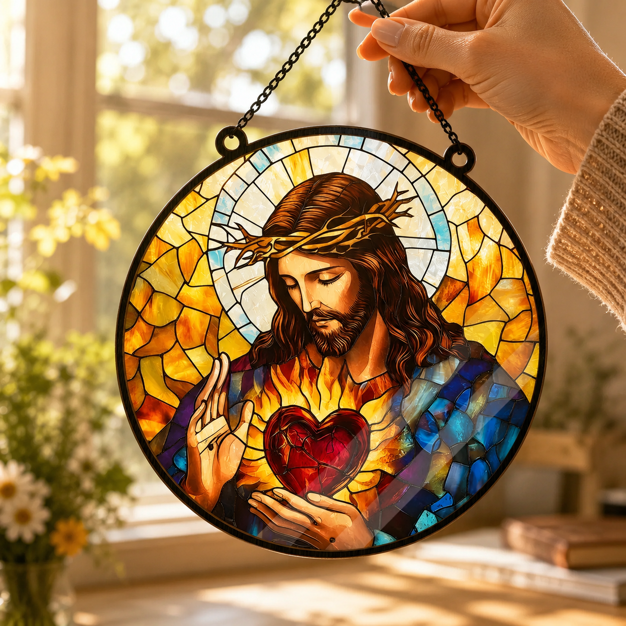 Sacred Heart Of Jesus, Catholic Gift, Gift of Love | Window Hanging Suncatcher